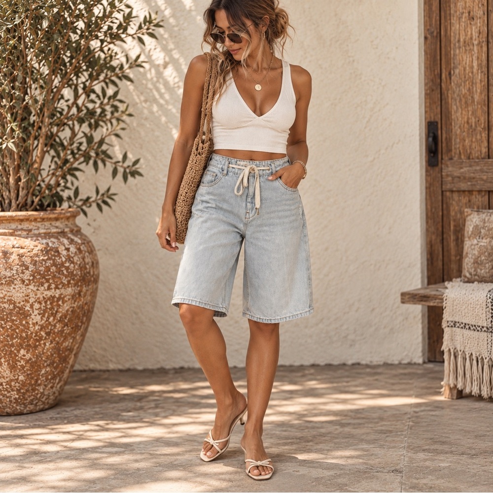 Pilcro Light Wash Denim Bermuda Shorts